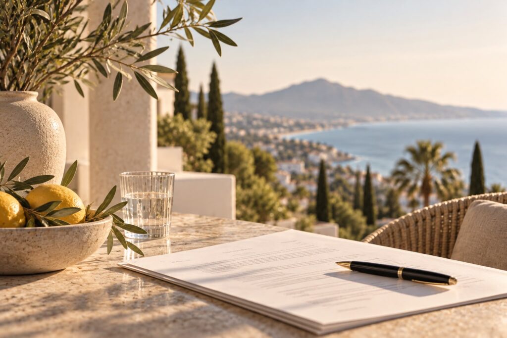 International buyer signing a reservation contract for property on the Costa del Sol